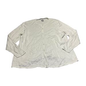 Liz Baker Cardigan Sweater Women's 2X Ivory Acrylic Knitted Ribbed Long Sleeve